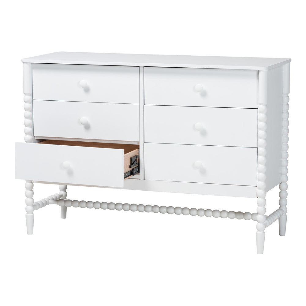 Baxton Studio Baxton Studio Brantley 6-drawer Rubberwood Farmhouse Dresser with Spindle Frame for Bedroom MG9025-White-6DW-Dresser