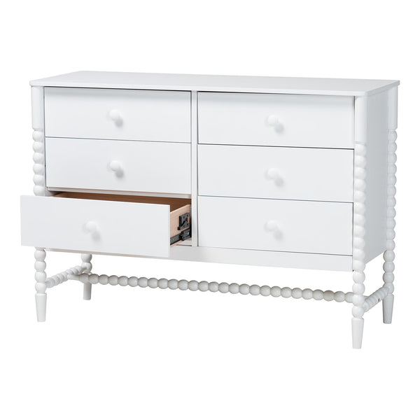 Baxton Studio Baxton Studio Brantley 6-drawer Rubberwood Farmhouse Dresser with Spindle Frame for Bedroom MG9025-White-6DW-Dresser