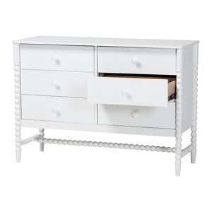 Baxton Studio Baxton Studio Brantley 6-drawer Rubberwood Farmhouse Dresser with Spindle Frame for Bedroom MG9025-White-6DW-Dresser