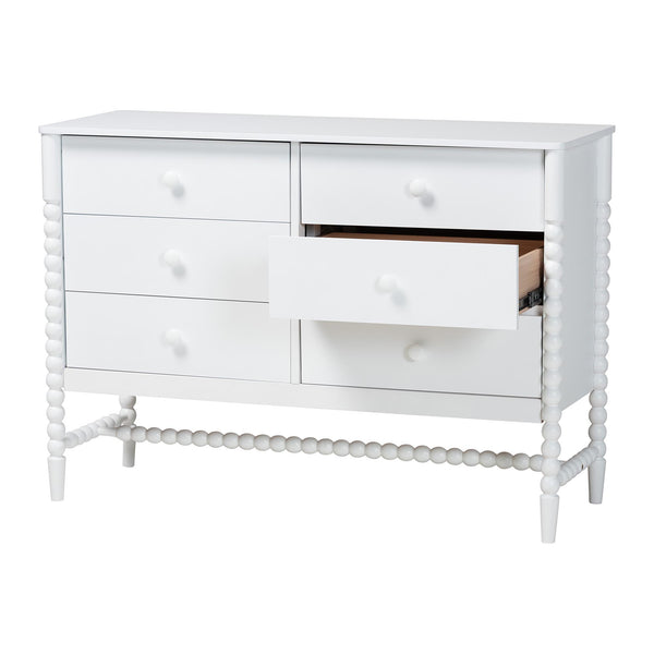 Baxton Studio Baxton Studio Brantley 6-drawer Rubberwood Farmhouse Dresser with Spindle Frame for Bedroom MG9025-White-6DW-Dresser