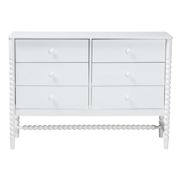 Baxton Studio Baxton Studio Brantley 6-drawer Rubberwood Farmhouse Dresser with Spindle Frame for Bedroom MG9025-White-6DW-Dresser
