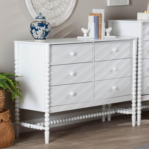 Baxton Studio Baxton Studio Brantley 6-drawer Rubberwood Farmhouse Dresser with Spindle Frame for Bedroom MG9025-White-6DW-Dresser