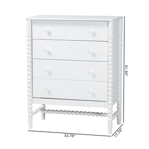 Baxton Studio Baxton Studio Brantley Rubberwood 4-drawer Farmhouse Chest with Spindle Detail for Bedroom MG9025-White-4DW-Chest