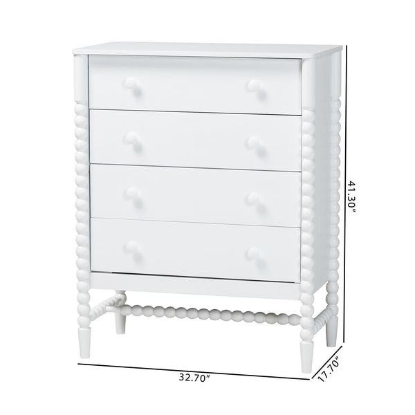 Baxton Studio Baxton Studio Brantley Rubberwood 4-drawer Farmhouse Chest with Spindle Detail for Bedroom MG9025-White-4DW-Chest