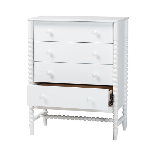 Baxton Studio Baxton Studio Brantley Rubberwood 4-drawer Farmhouse Chest with Spindle Detail for Bedroom MG9025-White-4DW-Chest