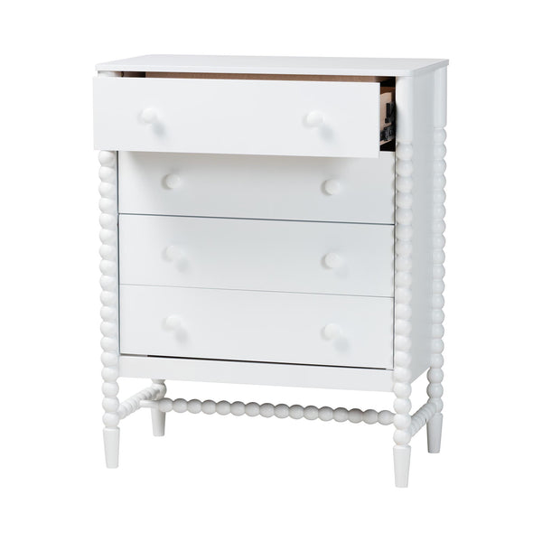 Baxton Studio Baxton Studio Brantley Rubberwood 4-drawer Farmhouse Chest with Spindle Detail for Bedroom MG9025-White-4DW-Chest