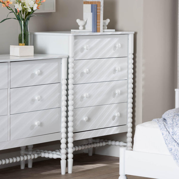 Baxton Studio Baxton Studio Brantley Rubberwood 4-drawer Farmhouse Chest with Spindle Detail for Bedroom MG9025-White-4DW-Chest