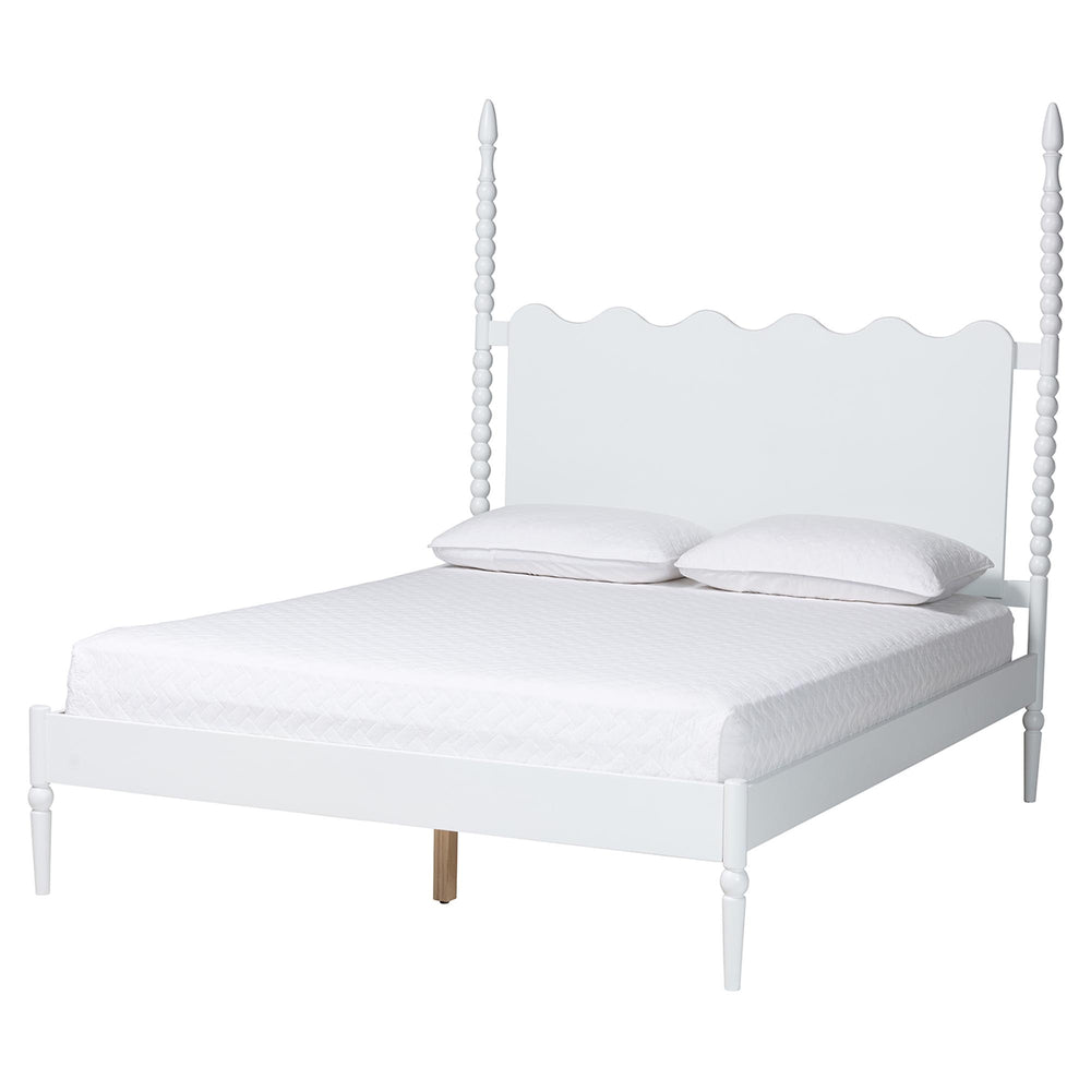 Baxton Studio Baxton Studio Brantley Rubberwood Farmhouse Platform Bed Scalloped Spindle Headboard No Box Spring King Size MG0110-6-White-King