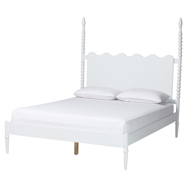 Baxton Studio Baxton Studio Brantley Rubberwood Farmhouse Platform Bed Scalloped Spindle Headboard No Box Spring King Size MG0110-6-White-King