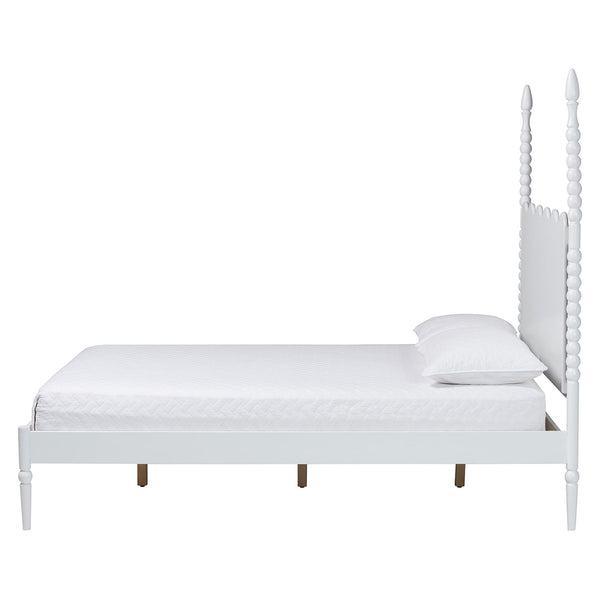 Baxton Studio Baxton Studio Brantley Rubberwood Farmhouse Platform Bed Scalloped Spindle Headboard No Box Spring King Size MG0110-6-White-King