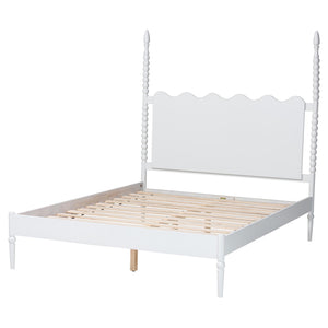 Baxton Studio Baxton Studio Brantley Rubberwood Farmhouse Platform Bed Scalloped Spindle Headboard No Box Spring King Size MG0110-6-White-King