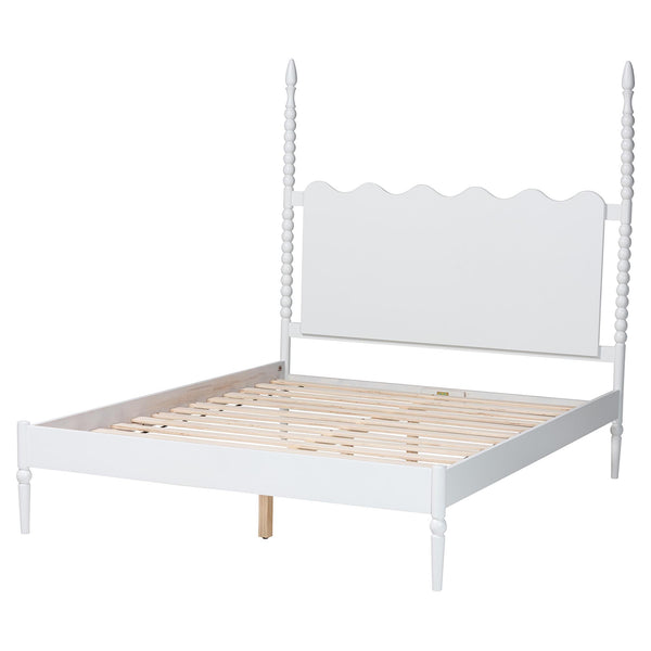 Baxton Studio Baxton Studio Brantley Rubberwood Farmhouse Platform Bed Scalloped Spindle Headboard No Box Spring King Size MG0110-6-White-King