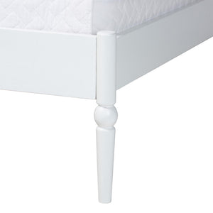 Baxton Studio Baxton Studio Brantley Rubberwood Farmhouse Platform Bed Scalloped Spindle Headboard No Box Spring King Size MG0110-6-White-King