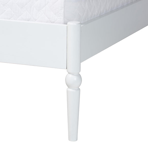 Baxton Studio Baxton Studio Brantley Rubberwood Farmhouse Platform Bed Scalloped Spindle Headboard No Box Spring King Size MG0110-6-White-King