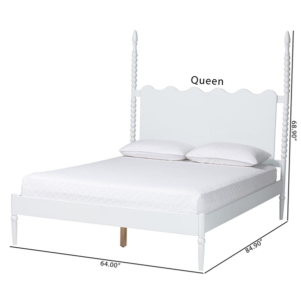 Baxton Studio Baxton Studio Brantley Rubberwood Farmhouse Platform Bed Scalloped Spindle Headboard No Box Spring King Size MG0110-6-White-King