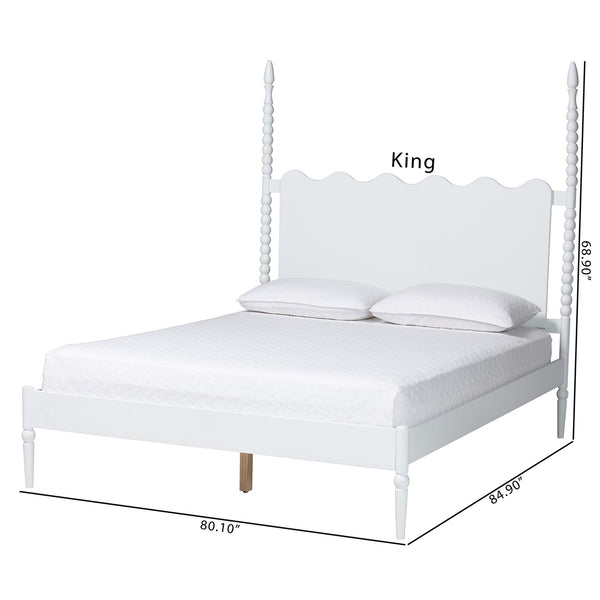 Baxton Studio Baxton Studio Brantley Rubberwood Farmhouse Platform Bed Scalloped Spindle Headboard No Box Spring King Size MG0110-6-White-King