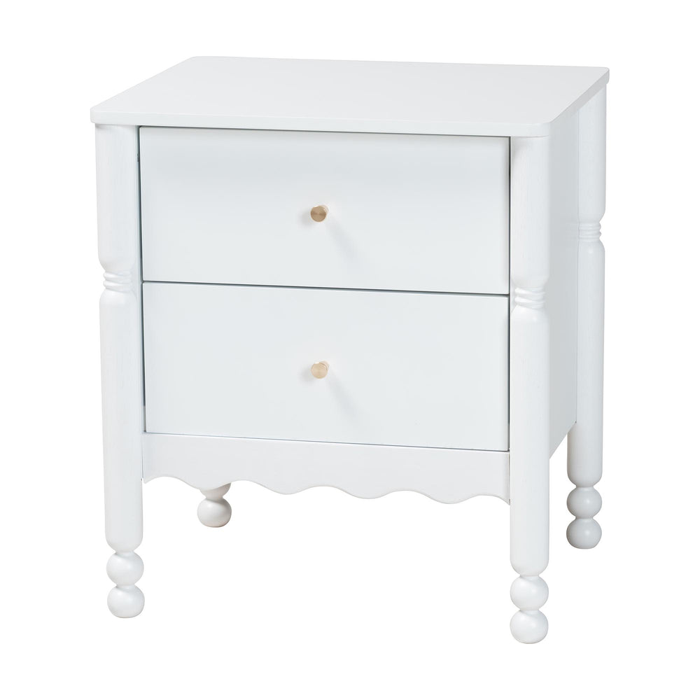 Baxton Studio Baxton Studio Hoffman Rubberwood Nightstand with Scalloped Apron and Two Smooth Glide Drawers MG9022-White-2DW-NS