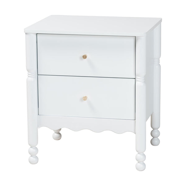 Baxton Studio Baxton Studio Hoffman Rubberwood Nightstand with Scalloped Apron and Two Smooth Glide Drawers MG9022-White-2DW-NS