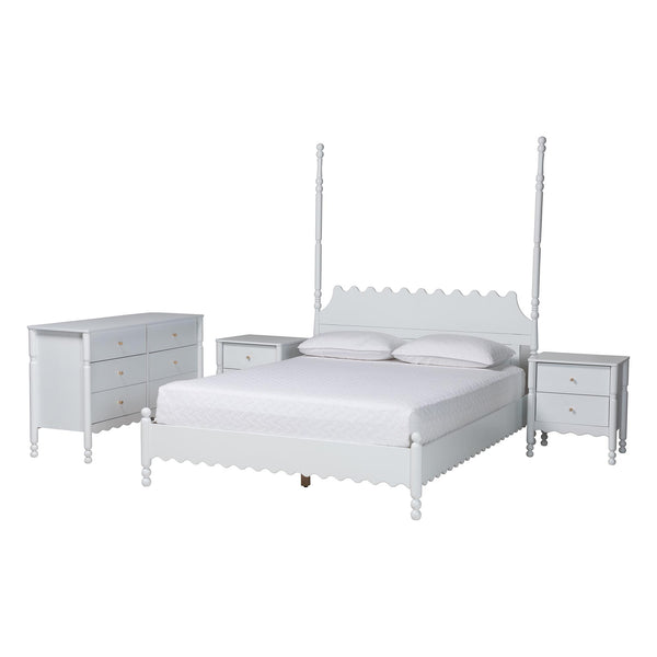 Baxton Studio Baxton Studio Hoffman Farmhouse King Bedroom Set Rubberwood Scalloped 4 Piece Suite Enitan-4PC Bedroom Set-White-King-2NS
