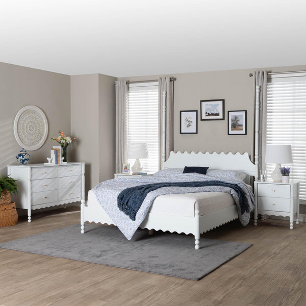 Baxton Studio Baxton Studio Hoffman Scalloped Farmhouse Bedroom Set Rubberwood Queen Bed with Storage Enitan-4PC Bedroom Set-White-Queen-2NS