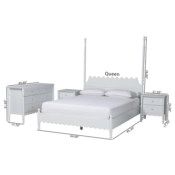 Baxton Studio Baxton Studio Hoffman Farmhouse King Bedroom Set Rubberwood Scalloped 4 Piece Suite Enitan-4PC Bedroom Set-White-King-2NS