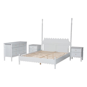 Baxton Studio Baxton Studio Hoffman Farmhouse King Bedroom Set Rubberwood Scalloped 4 Piece Suite Enitan-4PC Bedroom Set-White-King-2NS