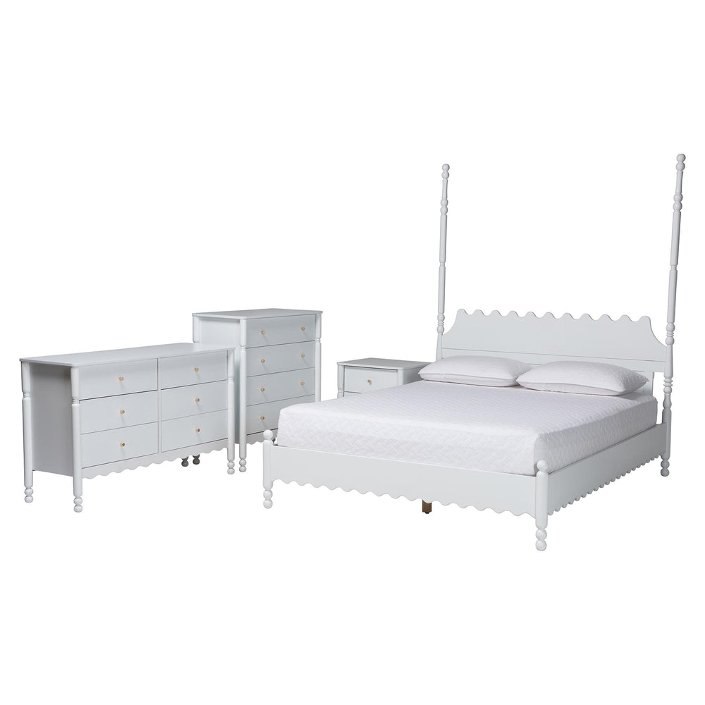 Baxton Studio Baxton Studio Hoffman Farmhouse Bedroom Collection Rubberwood Frame Scalloped Storage Set Queen Size Enitan-4PC Bedroom Set-White-Queen-1NS