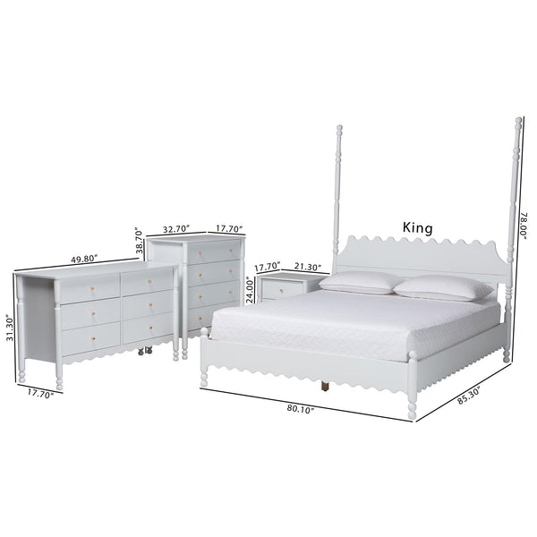 Baxton Studio Baxton Studio Hoffman Farmhouse Bedroom Collection Rubberwood Frame Scalloped Storage Set Queen Size Enitan-4PC Bedroom Set-White-Queen-1NS