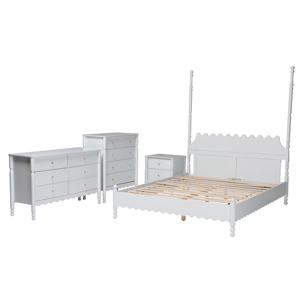 Baxton Studio Baxton Studio Hoffman Farmhouse Bedroom Collection Rubberwood Frame Scalloped Storage Set Queen Size Enitan-4PC Bedroom Set-White-Queen-1NS