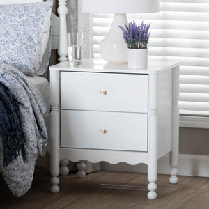 Baxton Studio Baxton Studio Hoffman Rubberwood Nightstand with Scalloped Apron and Two Smooth Glide Drawers MG9022-White-2DW-NS