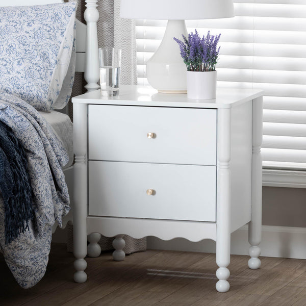 Baxton Studio Baxton Studio Hoffman Rubberwood Nightstand with Scalloped Apron and Two Smooth Glide Drawers MG9022-White-2DW-NS