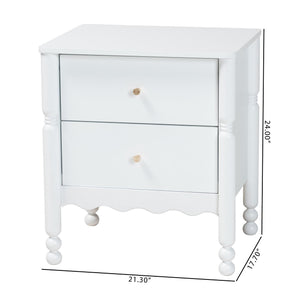 Baxton Studio Baxton Studio Hoffman Rubberwood Nightstand with Scalloped Apron and Two Smooth Glide Drawers MG9022-White-2DW-NS