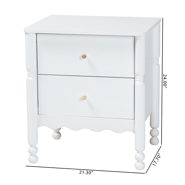 Baxton Studio Baxton Studio Hoffman Rubberwood Nightstand with Scalloped Apron and Two Smooth Glide Drawers MG9022-White-2DW-NS