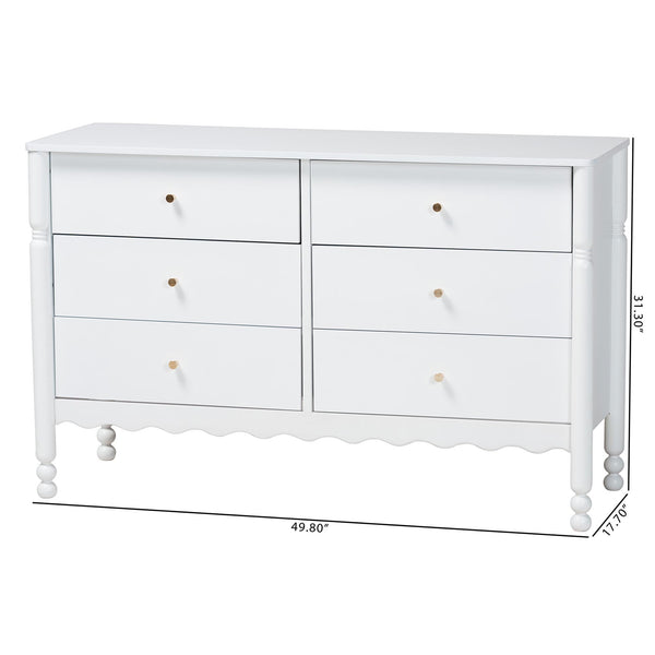 Baxton Studio Baxton Studio Hoffman Six Drawer Farmhouse Dresser with Rubberwood Frame and Turned Legs MG9022-White-6DW-Dresser