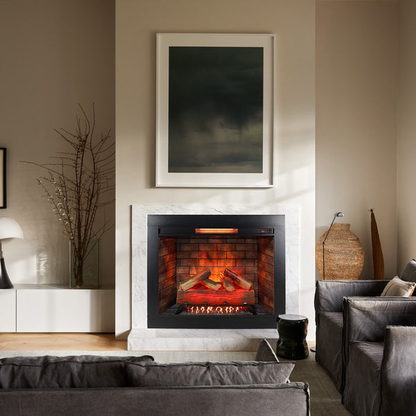 English Elm 33 Inch Infrared Quartz Electric Fireplace Insert with 3d Flame and Crackling Sound W1769P252988