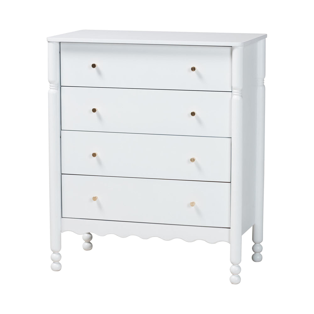 Baxton Studio Baxton Studio Hoffman Rubberwood 4-drawer Farmhouse Chest with Turned Legs for Bedroom MG9022-White-4DW-Chest