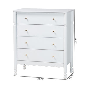 Baxton Studio Baxton Studio Hoffman Rubberwood 4-drawer Farmhouse Chest with Turned Legs for Bedroom MG9022-White-4DW-Chest