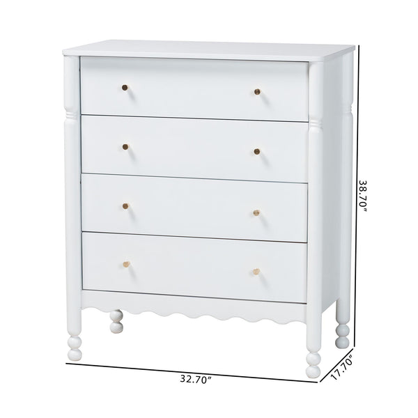 Baxton Studio Baxton Studio Hoffman Rubberwood 4-drawer Farmhouse Chest with Turned Legs for Bedroom MG9022-White-4DW-Chest