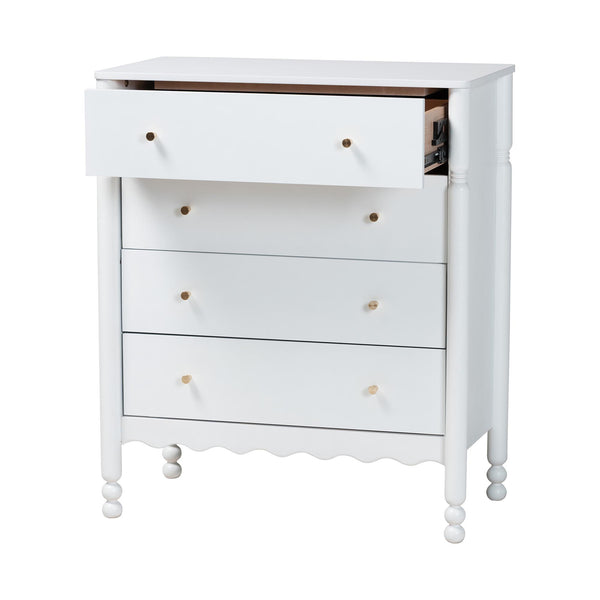 Baxton Studio Baxton Studio Hoffman Rubberwood 4-drawer Farmhouse Chest with Turned Legs for Bedroom MG9022-White-4DW-Chest