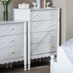 Baxton Studio Baxton Studio Hoffman Rubberwood 4-drawer Farmhouse Chest with Turned Legs for Bedroom MG9022-White-4DW-Chest