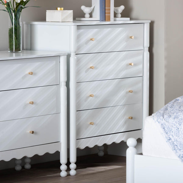 Baxton Studio Baxton Studio Hoffman Rubberwood 4-drawer Farmhouse Chest with Turned Legs for Bedroom MG9022-White-4DW-Chest