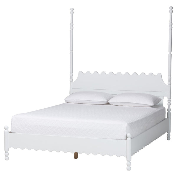 Baxton Studio Baxton Studio Hoffman Rubberwood Platform Bed Farmhouse Scalloped Headboard Turned Posts King Size MG0261-White-King