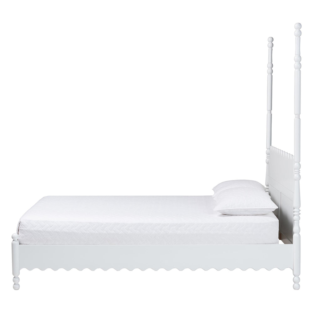 Baxton Studio Baxton Studio Hoffman Rubberwood Platform Bed Farmhouse Scalloped Headboard Turned Posts King Size MG0261-White-King