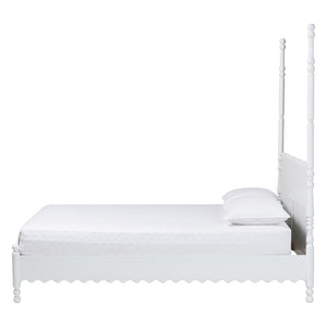 Baxton Studio Baxton Studio Hoffman Rubberwood Platform Bed Farmhouse Scalloped Headboard Turned Posts King Size MG0261-White-King