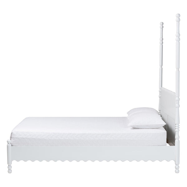 Baxton Studio Baxton Studio Hoffman Rubberwood Platform Bed Farmhouse Scalloped Headboard Turned Posts King Size MG0261-White-King