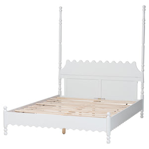 Baxton Studio Baxton Studio Hoffman Rubberwood Platform Bed Farmhouse Scalloped Headboard Turned Posts King Size MG0261-White-King
