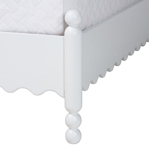 Baxton Studio Baxton Studio Hoffman Rubberwood Platform Bed Farmhouse Scalloped Headboard Turned Posts King Size MG0261-White-King