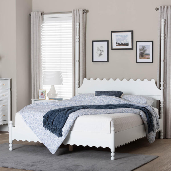 Baxton Studio Baxton Studio Hoffman Rubberwood Platform Bed Farmhouse Scalloped Headboard Turned Posts King Size MG0261-White-King