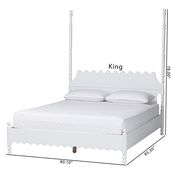 Baxton Studio Baxton Studio Hoffman Rubberwood Platform Bed Farmhouse Scalloped Headboard Turned Posts King Size MG0261-White-King