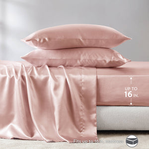 English Elm 4 Luxury Satin Twin Sheet Set - 100% Polyester, Soft Smooth 90g Finish, Deep Pocket Fit & Breathable Comfort Blush 11.81 L x 9.84 W x 3.15 H B035P319694